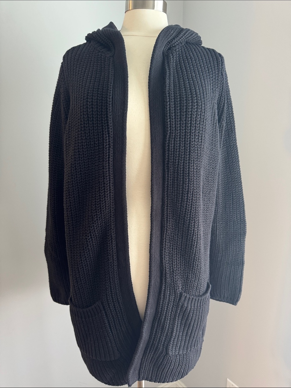 525 America NWOT Hooded Open Front Cardi Sweater Coat - Black, Size M
